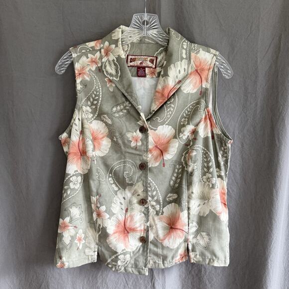 Vintage Caribbean Joe Rayon Floral Vest Women’s M Soft Butch Tropical Paisley - Picture 1 of 12